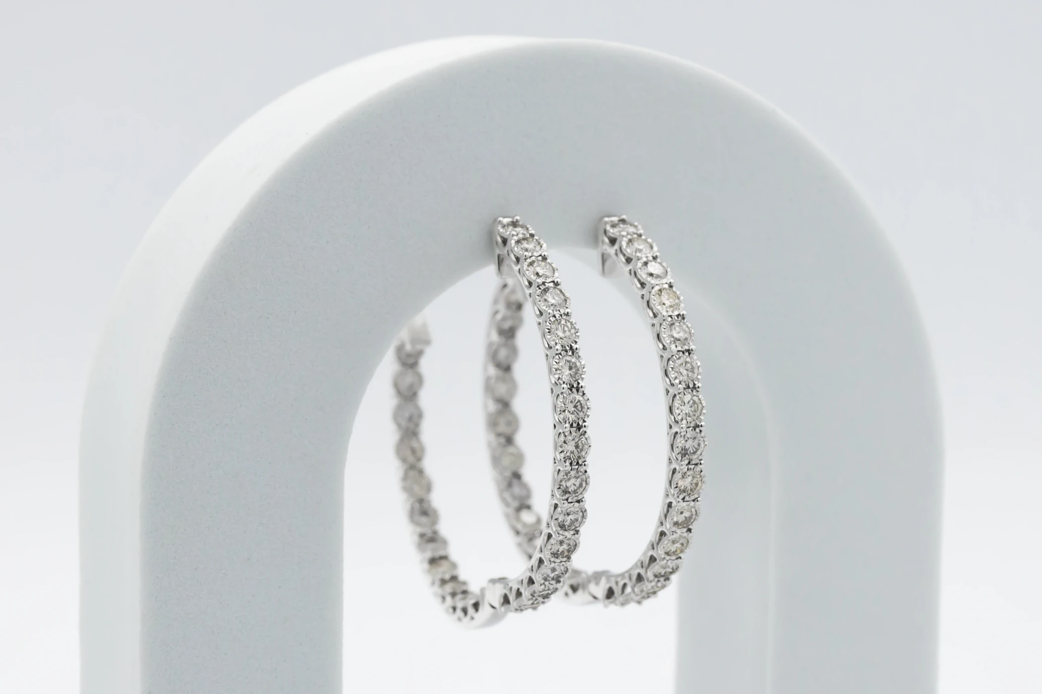 9ct White Gold Large Diamond Hoop Earrings 6.00ct