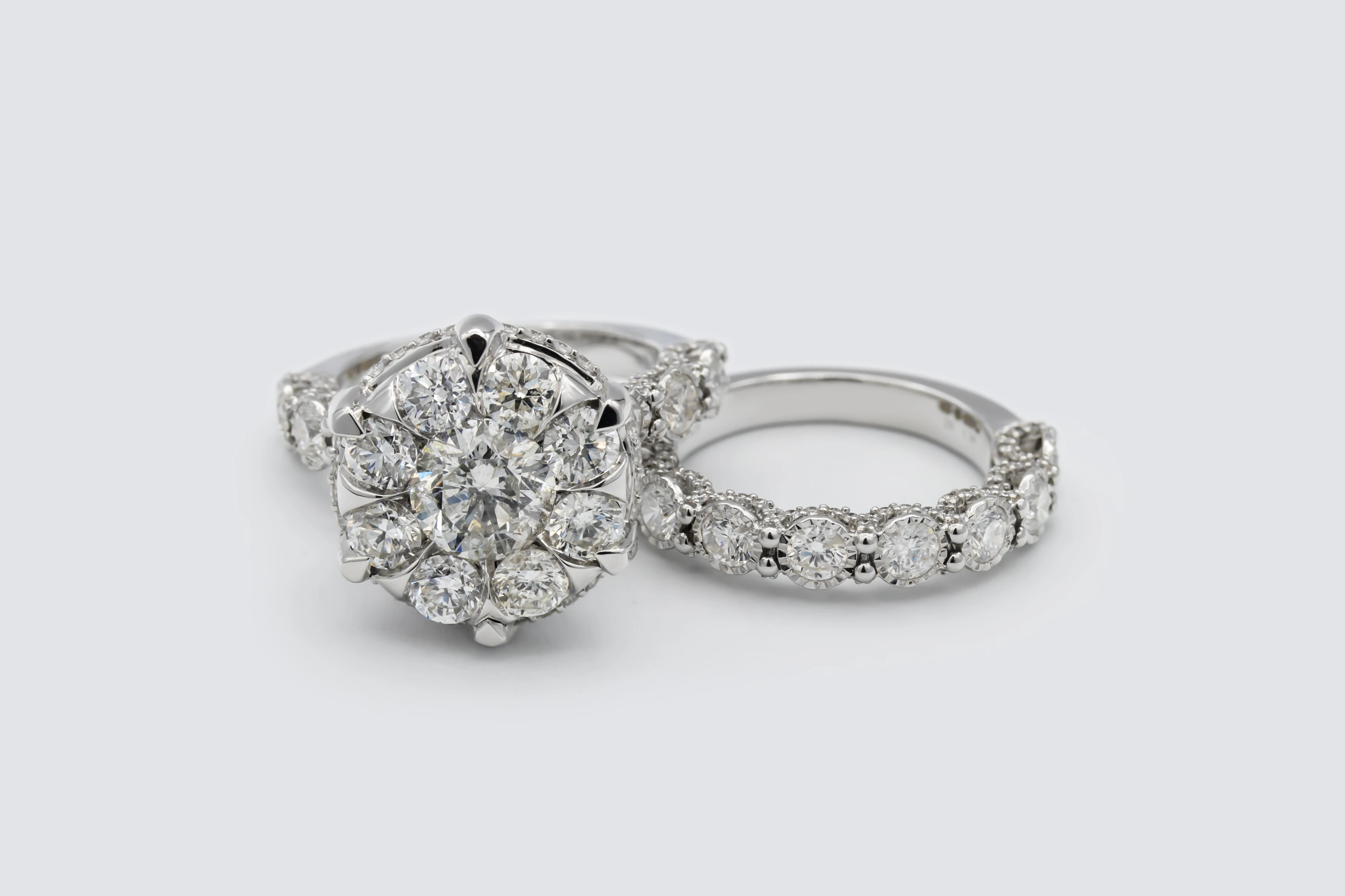 9ct White Gold Diamond Engagement Ring & Wedding Band Set