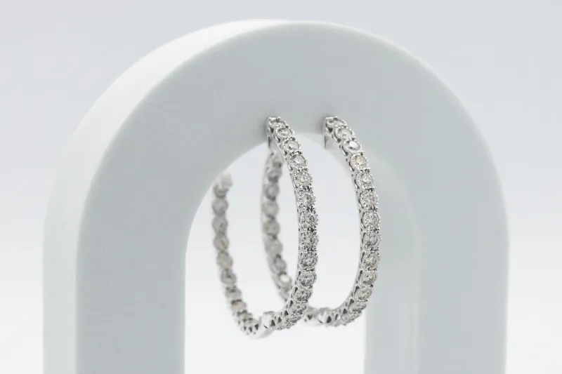 9ct White Gold Large Diamond Hoop Earrings 6.00ct
