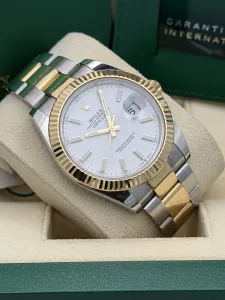 Rolex Datejust 41mm Stainless Steel & Yellow Gold Oyster White Baton Dial Fluted Bezel 126333 2024