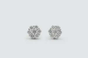 9ct White Gold Diamond Flower Stud Earrings 1.85ct
