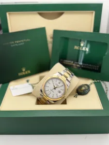 Rolex Datejust 41mm Stainless Steel & Yellow Gold Oyster White Baton Dial Fluted Bezel 126333 2024