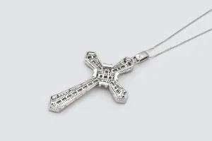 9ct White Gold Diamond Cross Pendant Necklace (Large) 3.93ct Brilliant Cut Illusion Set