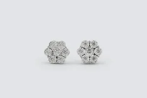 9ct White Gold Diamond Flower Stud Earrings 0.75ct