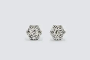 9ct White Gold Diamond Flower Stud Earrings 4.00ct